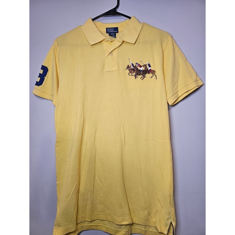 Polo Ralph Lauren Boys XL 20 Yellow Short Sleeve Multi Horse Match Polo Shirt